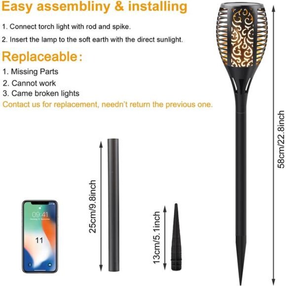 Solar Torch Lights with Flickering Flame, Fire Effect Garden Light, Auto On/Off - Picture 3 of 16